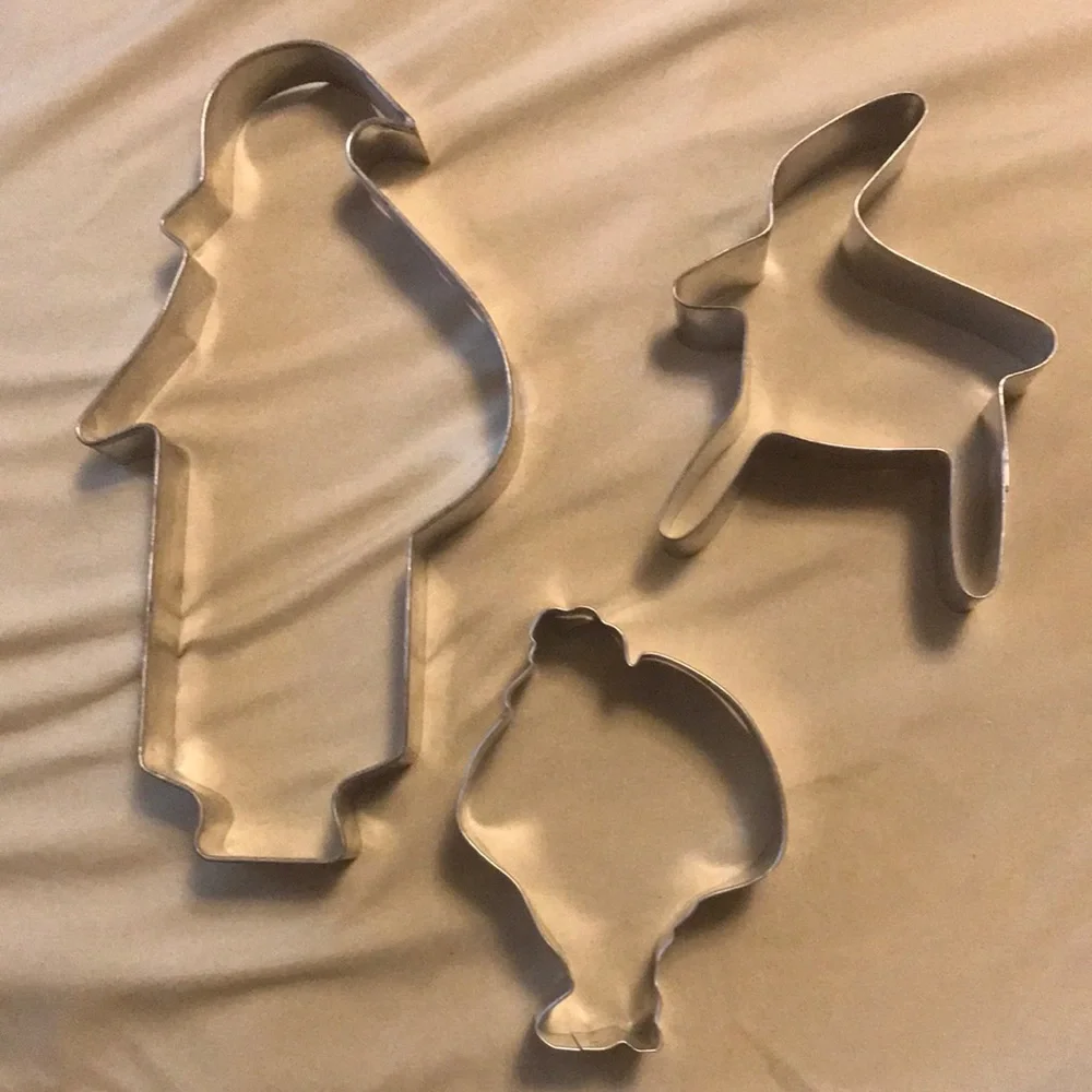Lot of Three Metal Cookie Cutters Large Vintage Santa Smaller Santa and Reindeer